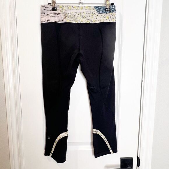 Lululemon Run: Inspire Crop II Leggings Black Floral Quilted Patchwork Size 6 - Picture 8 of 10